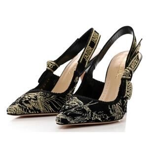 CHRISTIAN DIOR J'ADIOR SLINGBACK PUMP BLACK MESH LUREX EMBROIDERY Size 39 NIB